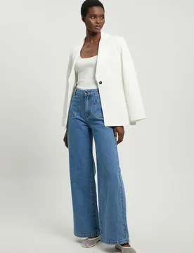 Womens Petite Denim Straight Leg Pocket Jean - Blue Cotton - Size 6 Uk - Karen millen - FashionsVida