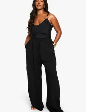 Womens Plus Beachwear Essentials Wide Leg Trousers - Black - Size 22 Uk - Boohoo - FashionsVida