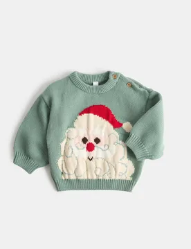 Pure Cotton Christmas Knitted Jumper Green male - M&S - FashionsVida
