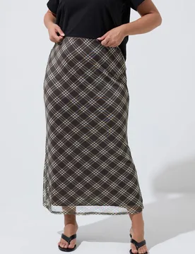 Women's Checked Mesh Skirt in Dark Brown Size: 12 - Dark Brown - Size: 12 - Yours - FashionsVida