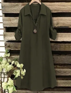 Vestido de verano casual de talla grande para mujer con cuello en V y manga corta, estilo francés 0XL - Shein - FashionsVida