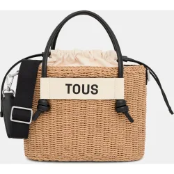 Bolso de hombro tipo capazo mediano Scoubidou natural y negro