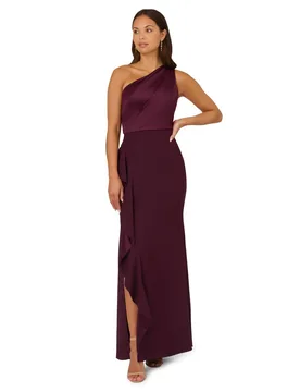 Women's One Shoulder Satin Crepe Gown in Purple Size: 10 - Purple - Size: 10 - Adrianna Papell - FashionsVida