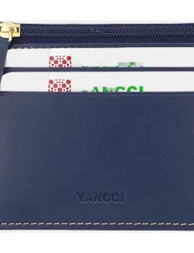 Tarjetero pequeño mujer en piel azul con vivos de colores - Yancci - FashionsVida