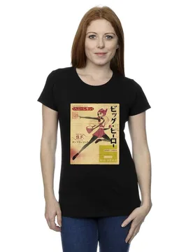 Women's Big Hero 6 Baymax Honey Lemon Newspaper Cotton T-Shirt in Black Size: XL - Black - Size: XL - Disney - FashionsVida
