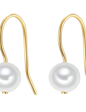 Womens Drop Earring Sterling Silver Yellow Gold Freshwater Cultured Pearl White - One Size - Valero Pearls - FashionsVida