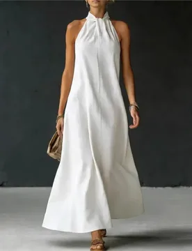 Off-shoulder Sleeveless Cross Dress Women's Summer New Fashion Halter Neck Casual Solid Color Loose Long Dress Ropa Mujer - Aliexpress - FashionsVida