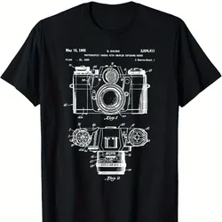 Vintage Camera Print T-Shirt 100% Cotton O-Neck Short Sleeve Summer Casual Mens T-shirt Streetwear