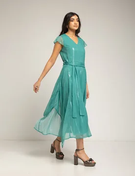 Vestido largo vaporoso de escote en pico - Niza - FashionsVida