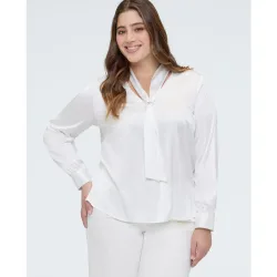 Blusa de mujer de satén con corbata efecto tiza