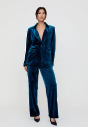 Valerie Straight Leg Velvet Trouser In Teal Blue - 8