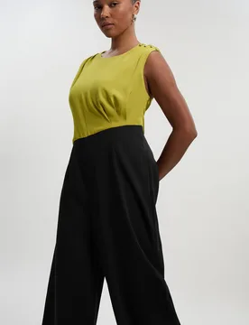 Women's Plus Size Soft Tailored Asymmetric Neck Wide Leg Jumpsuit in Chartreuse Size: 20 - Chartreuse - Size: 20 - Karen millen - FashionsVida