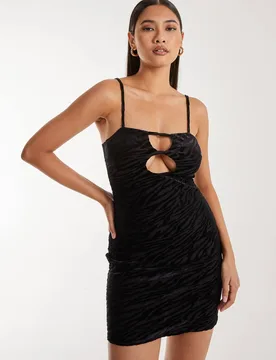 Women's Zebra Velvet Mini Dress in Black Size: 6 - Black - Size: 6 - Pink Vanilla - FashionsVida