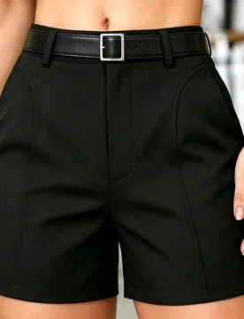 Shorts casuales de cintura alta con corte 3D que alargan las piernas, estilo minimalista francés para mujer, adecuados para uso diario, deportes, fit - Shein - FashionsVida