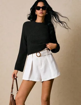 Suéter de punto gris carbón retro para mujer, jumper corto elegante y sencillo para brunch de otoño, versátil y chic XXS - Shein - FashionsVida