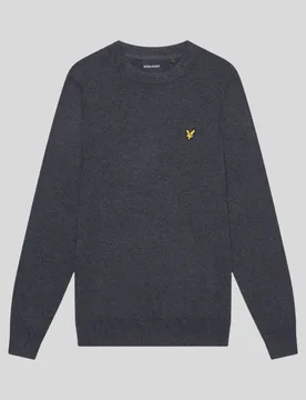 Men's Cotton Merino Crew Neck Jumper in Charcoal Marl - Lyle & Scott - FashionsVida