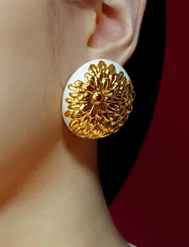 Brass With 18K Gold Retro Big Floral Stud Earrings Women Jewelry Punk Party T Show Gown Runway Korean Japan INS - Aliexpress - FashionsVida