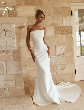SSYTENS Simple Mermaid White Wedding Dresses Satin Backless Bridal Gown Sweep Train Bride Dress Vestidos De Fiesta Customized - Aliexpress - FashionsVida