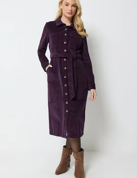 Women's Corduroy Midi Shirt Dress in Purple Size: 10 - Purple - Size: 10 - M&Co - FashionsVida