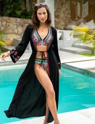 Crinkle Maxi Beach Kimono Black Mix female
