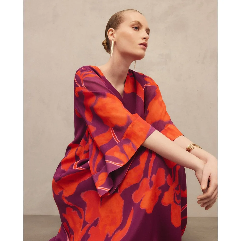 Vestido largo caftán estampado seda de mujer - Woman Fiesta El Corte Inglés - FashionsVida