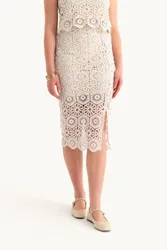 Womens Lace Crochet Mid Rise Skirt - Ivory - Size Large