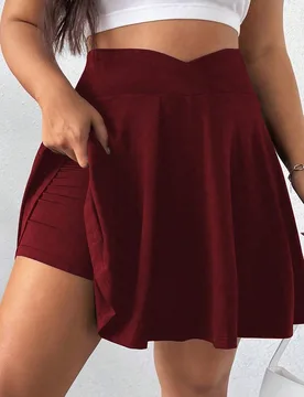 Falda pantalón corta de golf de talla grande para mujer, de unicolor, de cintura alta, con escote en V, para verano, deportes al aire libre, running - Shein - FashionsVida