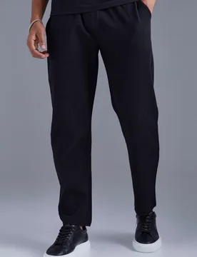 Mens Elasticated Waist Tapered Fit Pleated Trouser - Black - Size Medium - boohooMAN - FashionsVida