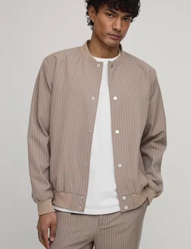Mens Tailored Regular Fit Stripe Bomber Co-Ord Jacket - Taupe - Size X-Large - boohooMAN - FashionsVida