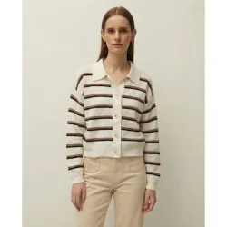Cárdigan de mujer con rayas y escote polo