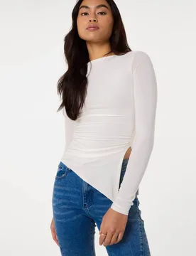 Women's Ivory Long Sleeve Asymmetric Top Size: Medium - Ivory - Size: M - Pink Vanilla - FashionsVida