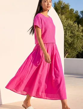 Women's Cotton Top Overlay Midi Dress in Fuchsia Size: 10 - Fuchsia - Size: 10 - Roman - FashionsVida