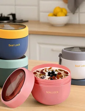 Taza portátil de yogur de avena de 600ml, contenedor de almacenamiento de alimentos de PP con tapa, cuchara y asa de silicona, taza de desayuno, caja - Shein - FashionsVida
