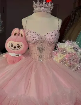 Shiny Pink Quinceanera Dress off-shoulder crystal decal Lace layering Tull tail vestidos de 15 Quinceanera ﻿Customized - Aliexpress - FashionsVida