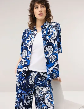 Hemdbluse Leinenmix, #normale Größen, Farbe Blau, 52, luftiges Leinen leichte Viskose Damen - Walbusch - FashionsVida