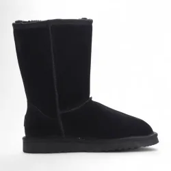 Women's Genuine Sheepskin Suede Slip-On Ankle Winter Boots - Dusk in Black Size: 4 - Black - Size: 4