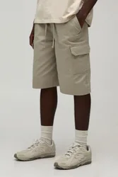 Mens Baggy Fit Elasticated Twill Cargo Shorts - Beige Cotton - Size 3xl