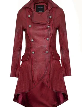 Women's Gothic Victorian Coat-Accra in Burgundy Size: 14 - Burgundy - Size: 14 - Infinity Leather - FashionsVida