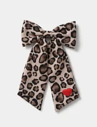 Leopard Print Heart Embroidered Bow Brown Female