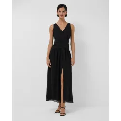 Vestido midi drapeado en cintura gasa crepé