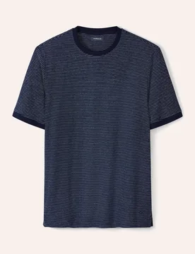 Struktur T-Shirt, normale Größen, Farbe Blau, 48, reine Baumwolle feine Streifenstruktur Herren - Walbusch - FashionsVida