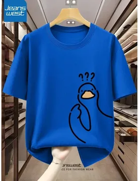 Men's Pure Cotton Casual Loose Cartoon Pigeon Pattern Printed Round Neck Short Sleeve T-Shirt Top - Aliexpress - FashionsVida