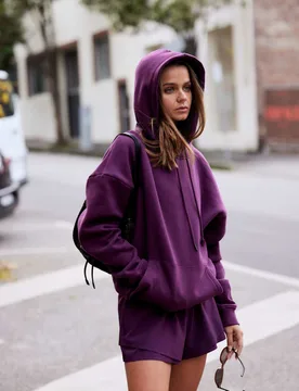 Lucy Kangaroo Pocket Hooded Sweatshirt Plum female - Lilybod - FashionsVida