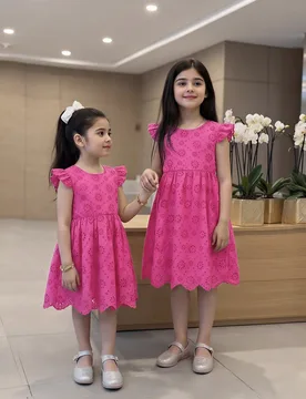 Vestido de niña con manga de globo, cuello redondo, cintura marcada y gran lazo en color fucsia para primavera/verano. Vestido de princesa corto con - Shein - FashionsVida