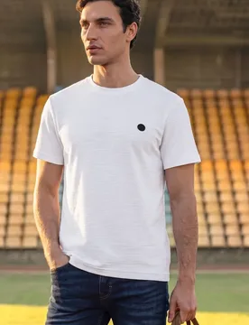 Street One Cosy Slub T-Shirt mit Struktur male Weiß - Street One MEN - FashionsVida
