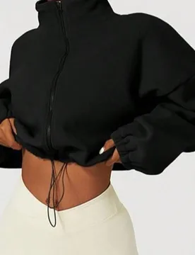 Sudadera casual de mujer nueva con cremallera, cintura ceñida y felpa, estilo elegante, cómodo y deportivo, color negro para invierno XL - Shein - FashionsVida