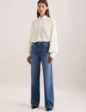 Wide- Leg Jeans High Waist mit Stretchanteil Blau 42 - Seidensticker - FashionsVida