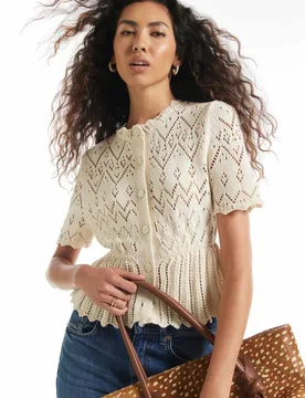Pure Cotton Peplum Button Front Polo Top Cream female - River Island - FashionsVida