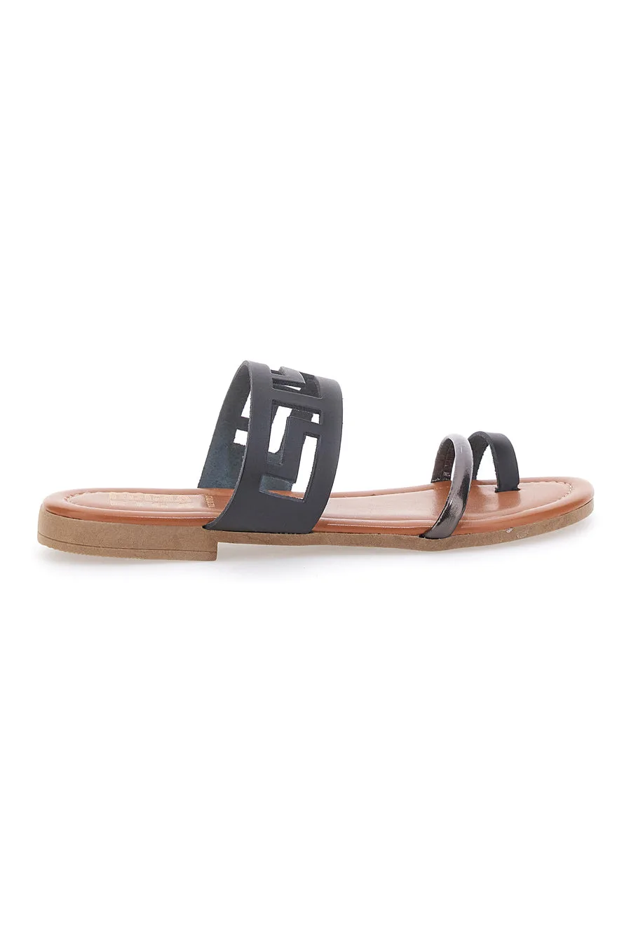 Sandali Neri Flat con Dettagli Geometrici Traforati 24F 36 - PRIMA RIGA - FashionsVida