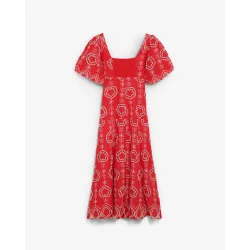 Vestido midi bordado con mangas abullonadas